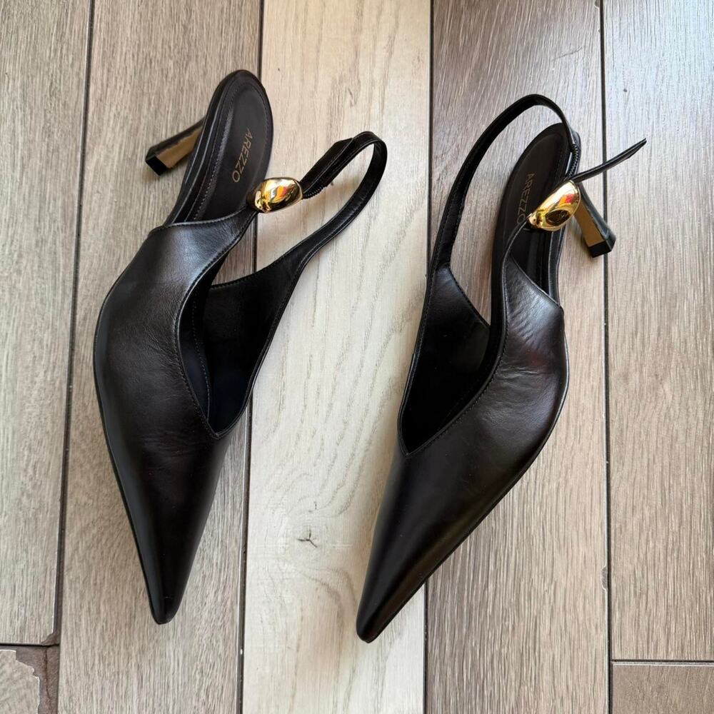 Arezzo black leather slingback heels